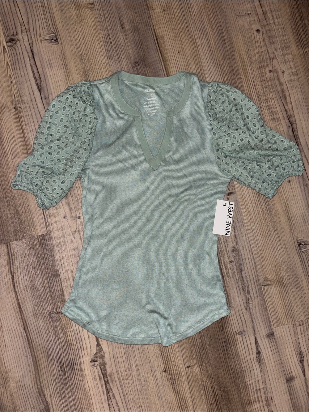Nine West Mint Green Puff-Sleeve Knit Top